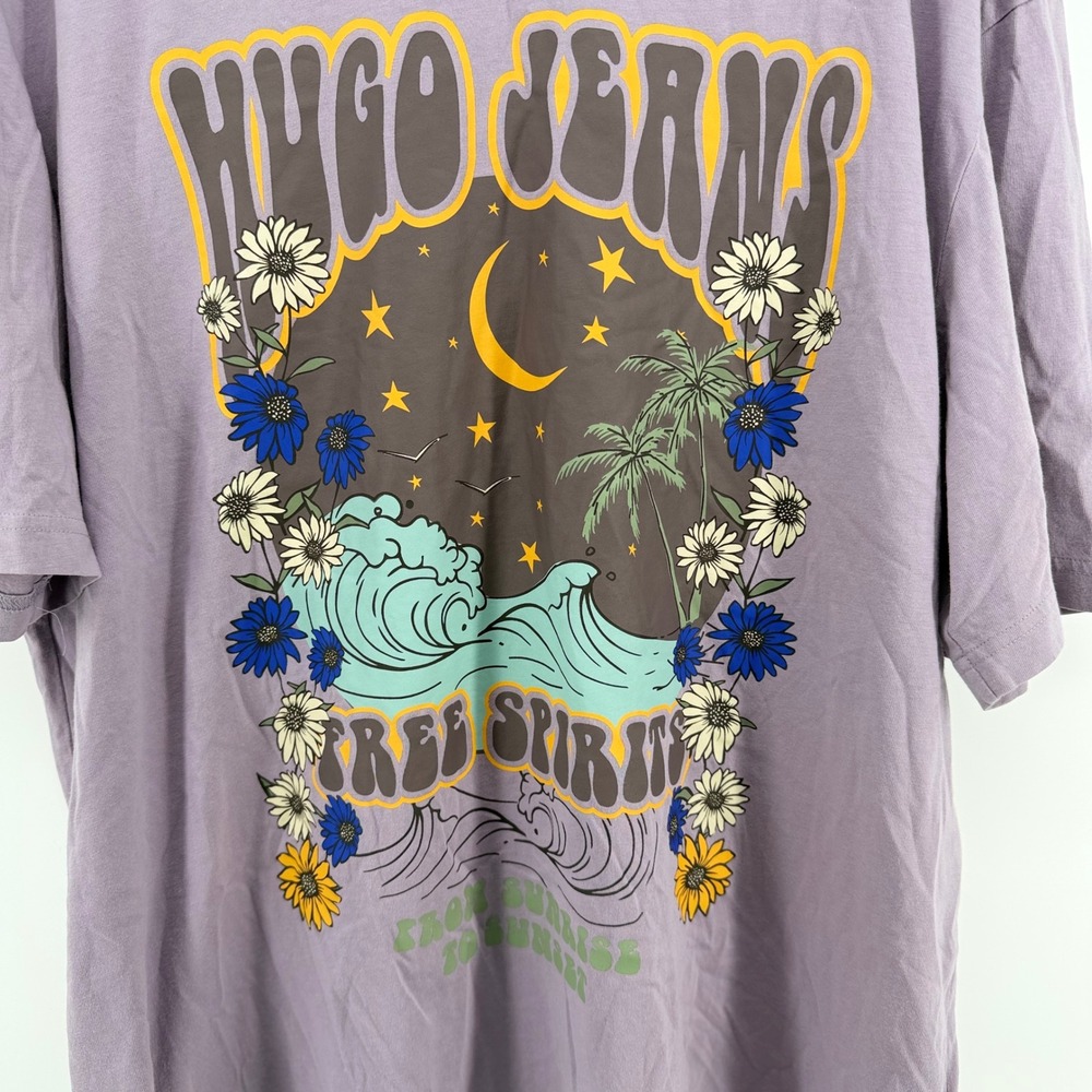 HUGO Jeans XXL Purple Graphic Tee Free Spirit Surf Floral Oversized Shirt